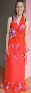 Adult Female Costumes to Hire - Red Halterneck top & Skirt - flower detail